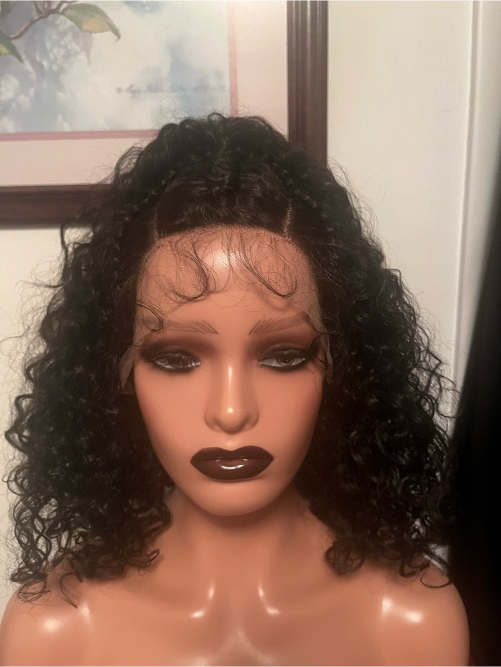 Hand-Braided Natural Black Curly Lace Front Wig - Women Hair